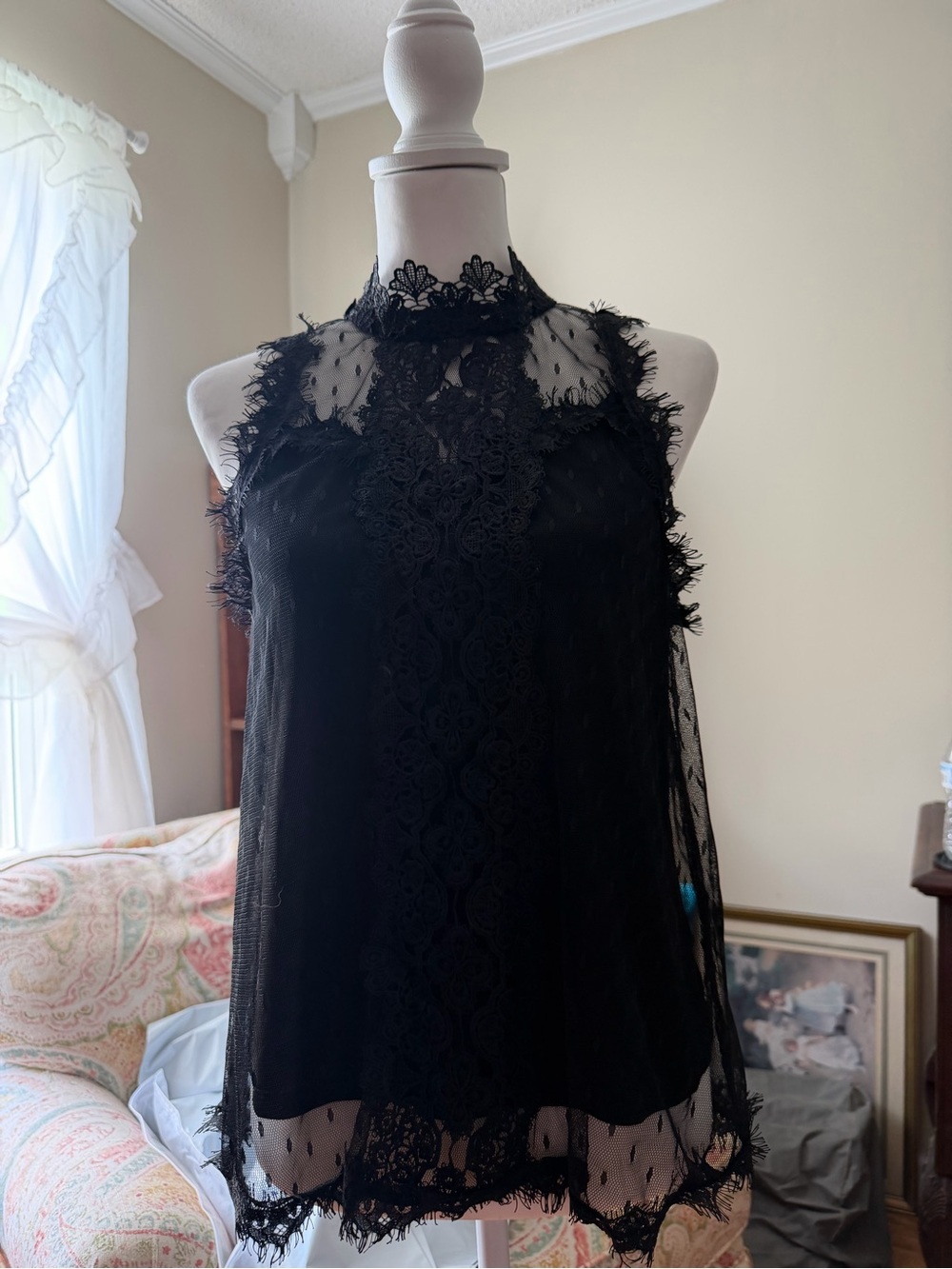 Love J Black With Lace Overlay Top Witchy/Boho
